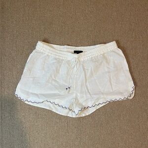 J. Crew Women’s White Linen Elastic Waist Shorts with beaded trim